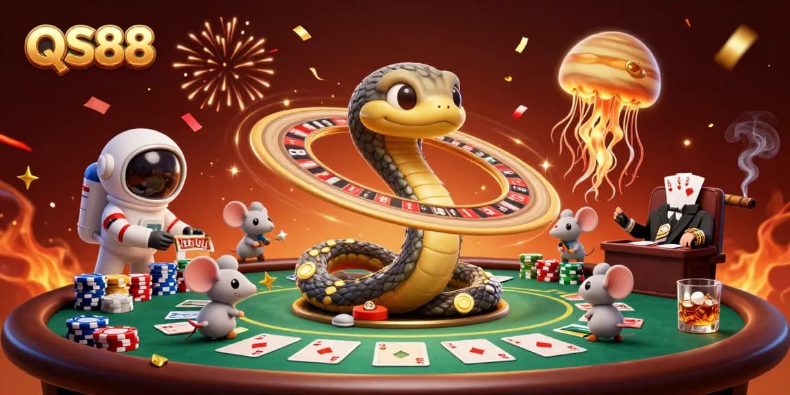 Experience the thrill of QS88 with astronaut mice placing bets on a cosmic roulette wheel.