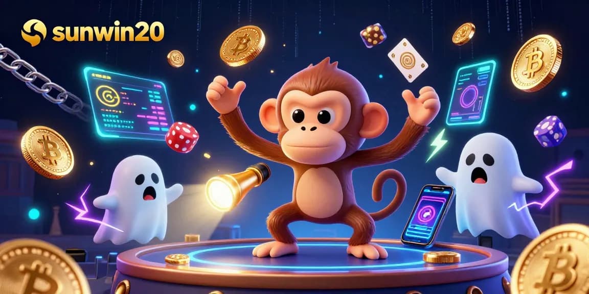 Experience the thrill of sunwin20 with a poltergeist monkey and rainbow NFTs in a vibrant casino.