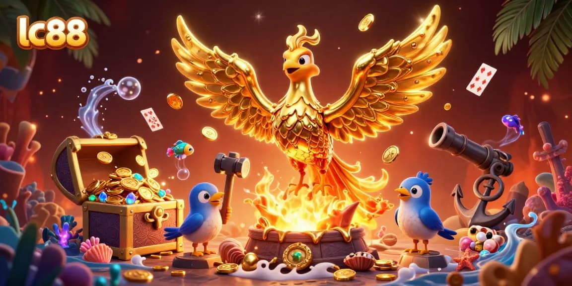 Engage with lc88's thrilling golden phoenix, symbolizing prosperity in online gambling.