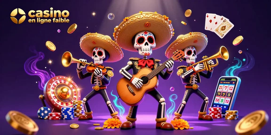Vivez l'expérience du casino en ligne fiable avec une illustration animée du Mardi Gras des Morts.