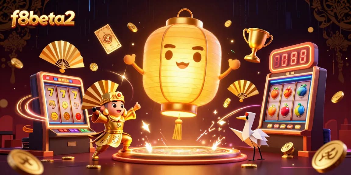 Experience thrilling slots at f8beta2 with a vibrant, energetic casino scene full of golden lucky symbols.