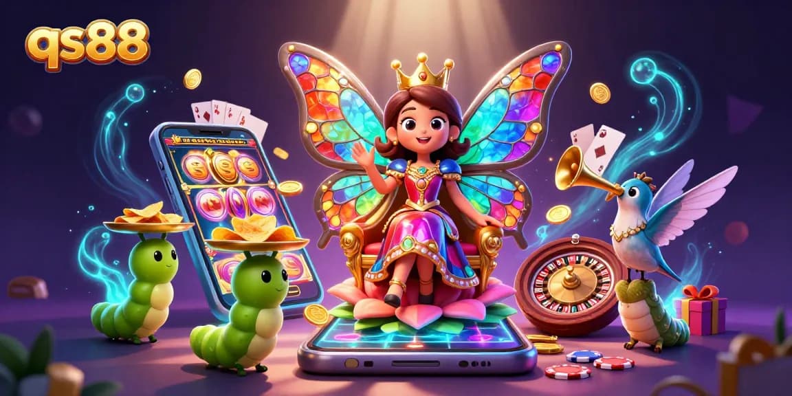 qs88 engages players with dynamic gaming experiences featuring a butterfly queen and rich casino elements.