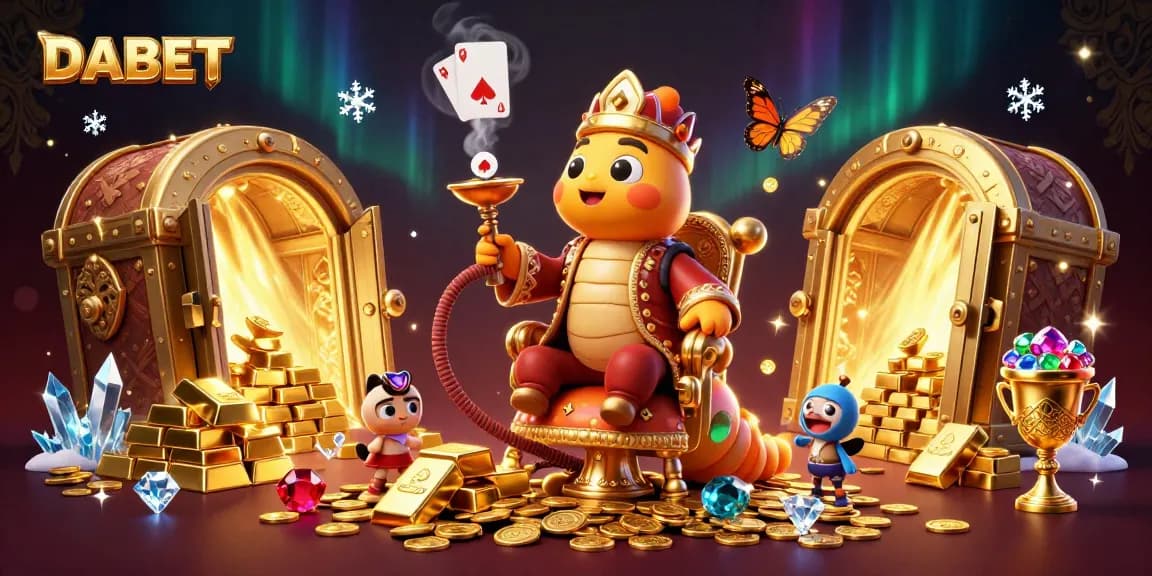 DABET invites players to enjoy poker hand symbols emerging from smoke rings in a magical casino scene.
