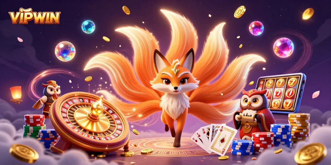 Experience the magic of VIPWIN with dynamic gaming elements and colorful characters in a vibrant casino scene.