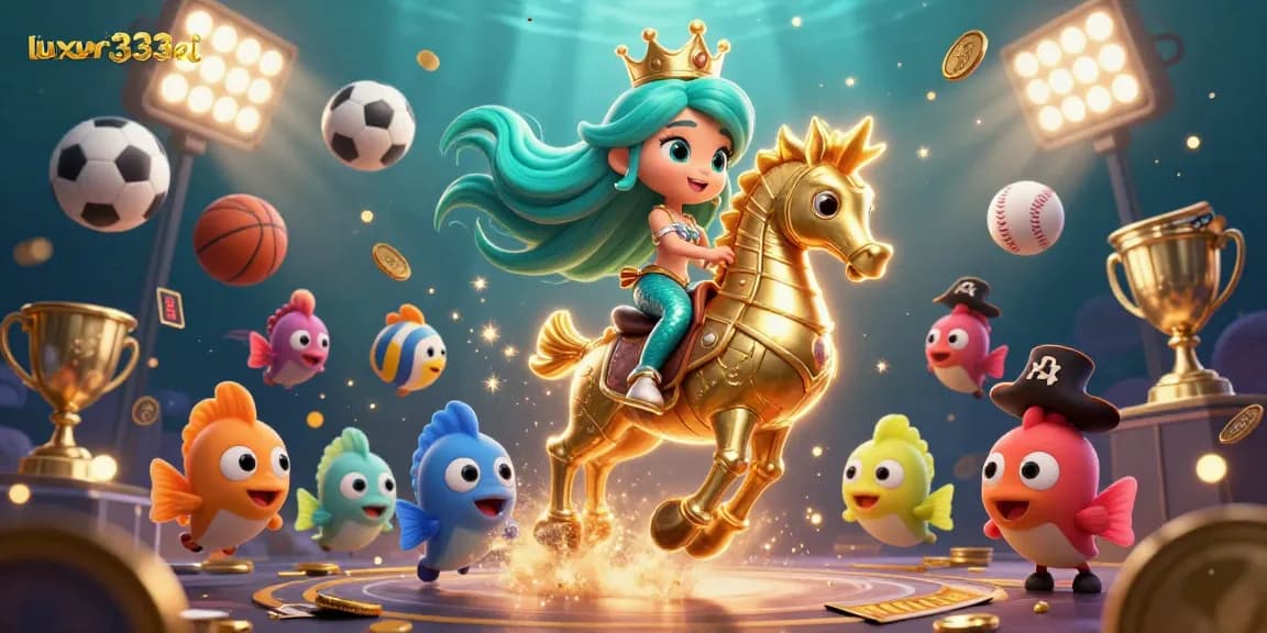 Experience exciting gaming at luxury333al with a vibrant underwater casino scene featuring a mermaid and sports elements.