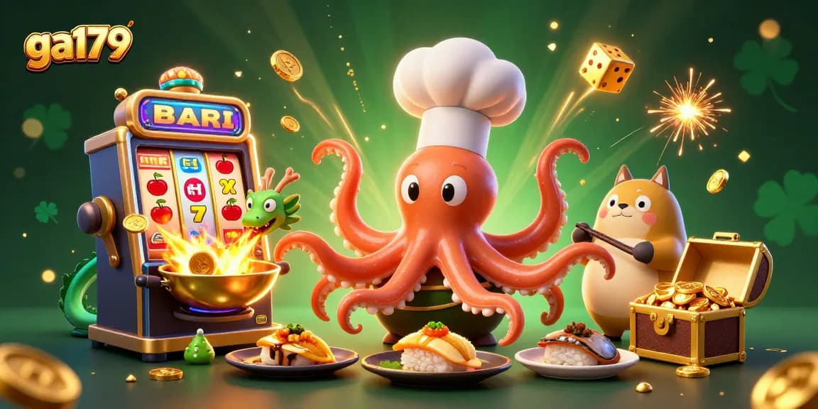 Join the excitement of the ga179 slots as the octopus chef and fiery dragon create jackpot moments!