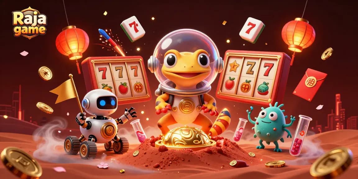 Experience winning excitement at Raja game with a vibrant scene of a Martian gecko in a cosmic casino.