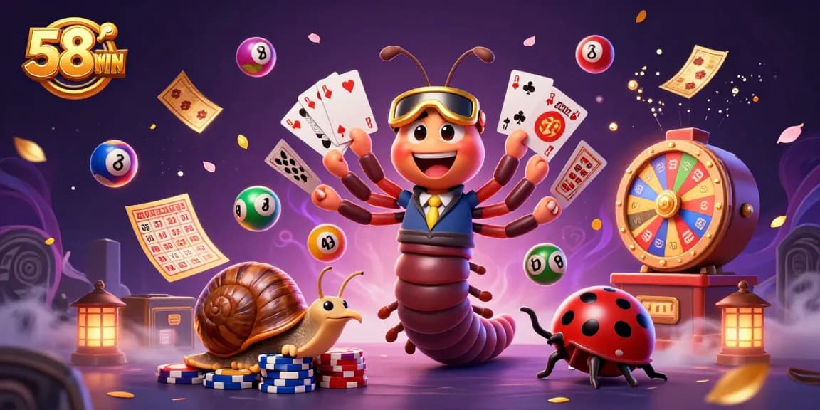 Engage with 58WIN's vibrant online casino action featuring a unique dealer and high-rolling characters.