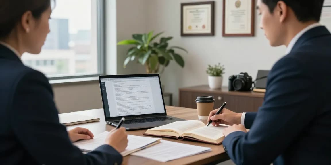 Experienced lawyer providing resources and guidance in a legal consultation setting.