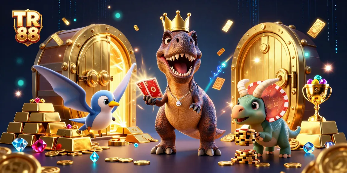 Experience the excitement of TR 88 as a T-Rex shuffles cards, a pterodactyl assists, and a triceratops stacks chips!