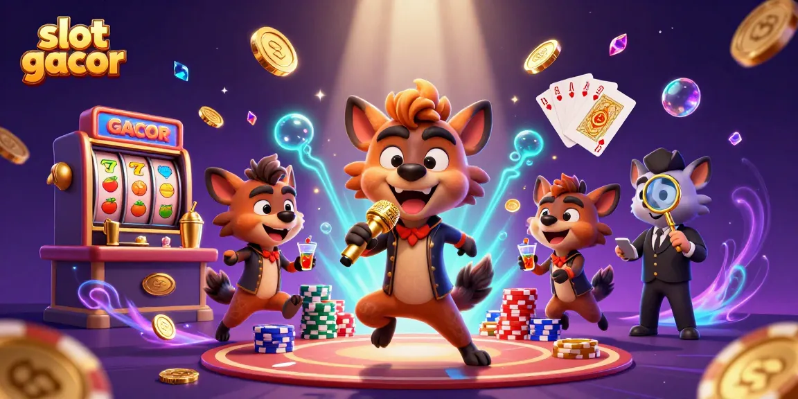 Experience the thrill of slot gacor with vibrant casino elements and lively hyenas in action.