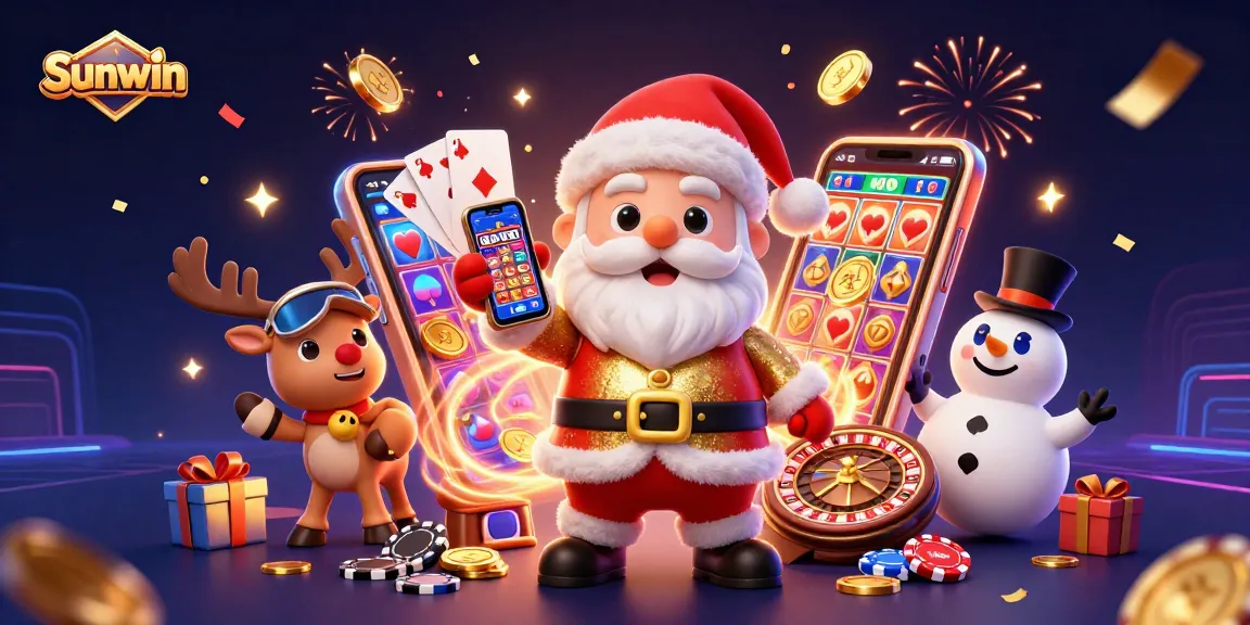 Spin and win at Sunwin with Santa and friends in a vibrant casino scene full of excitement!