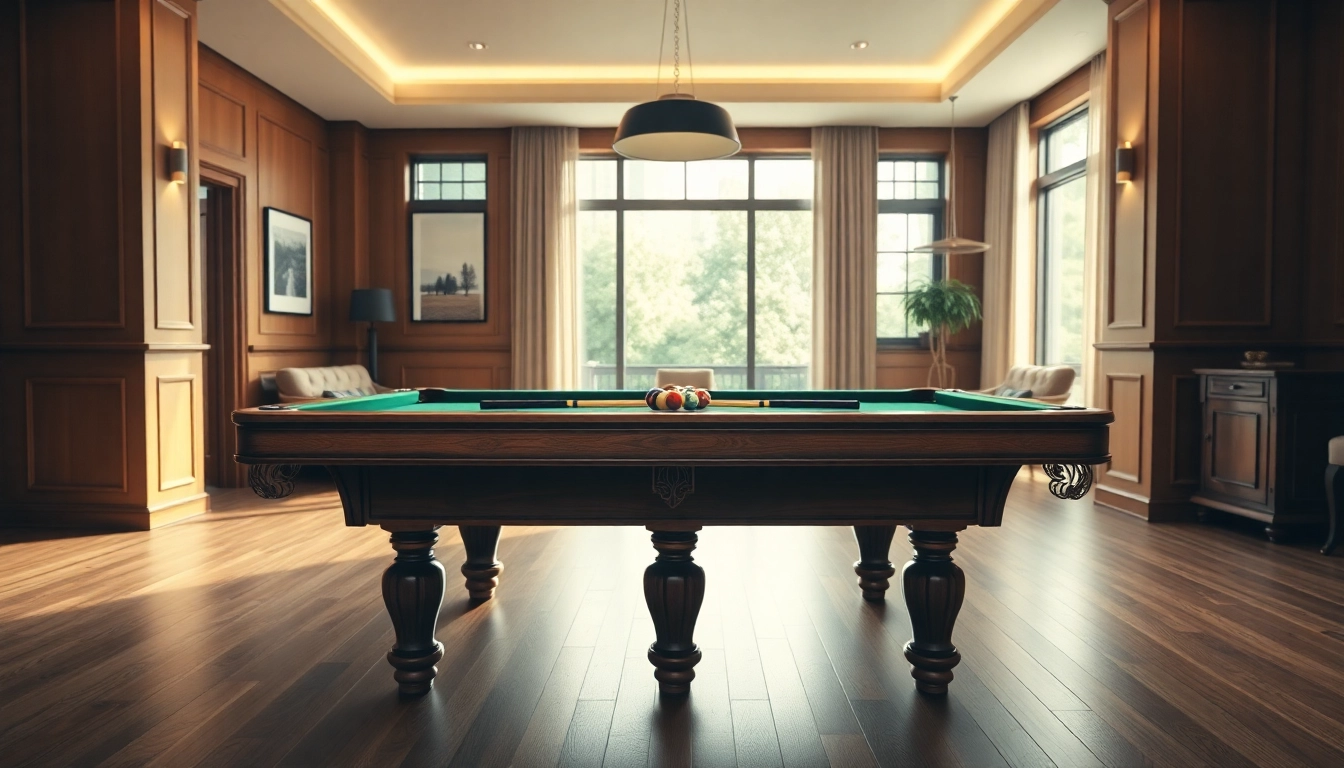 Explore options to Buy Pool Tables featuring a luxurious billiard setup in a contemporary game room.