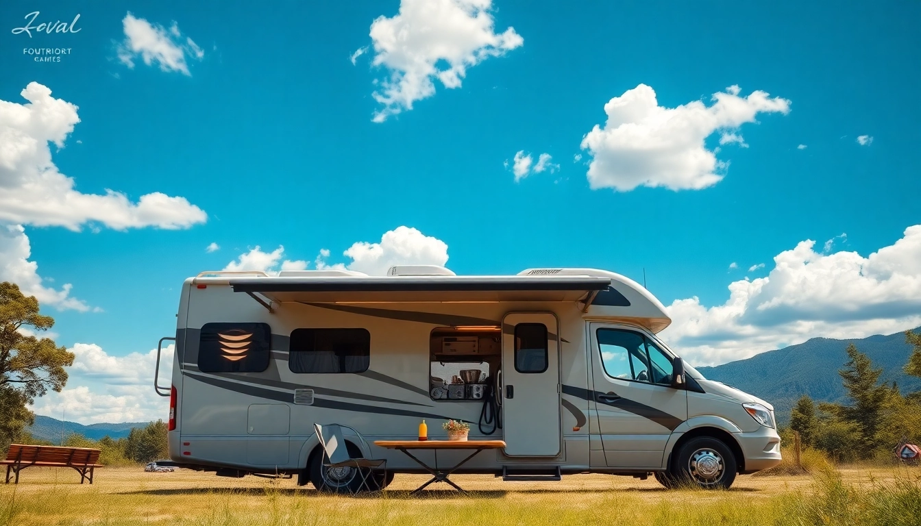 Showcase of lithium RV batteries installed in a modern RV parked at a scenic campsite.