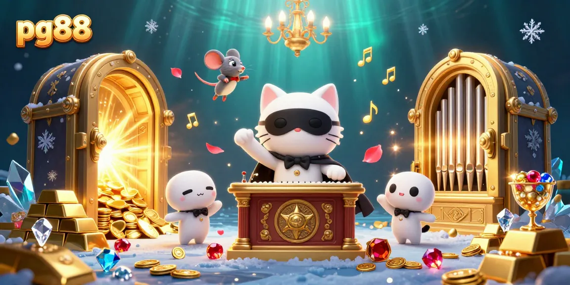 Engage in thrilling games at pg88 with treasures and vibrant casino elements in an enchanting scene.