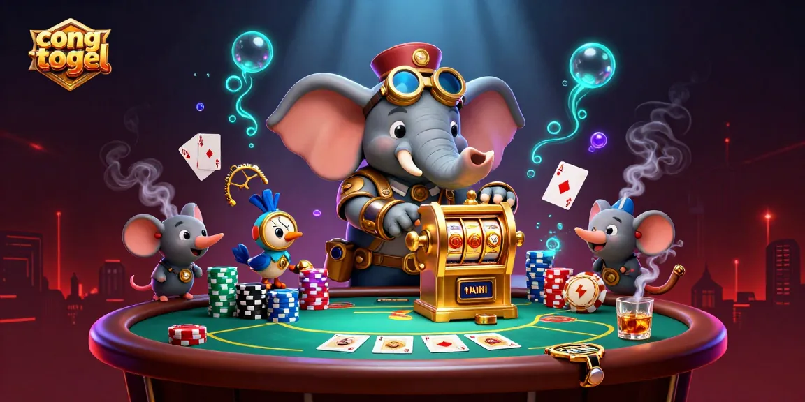 Play congtogel at a vibrant casino scene with steampunk characters and poker elements