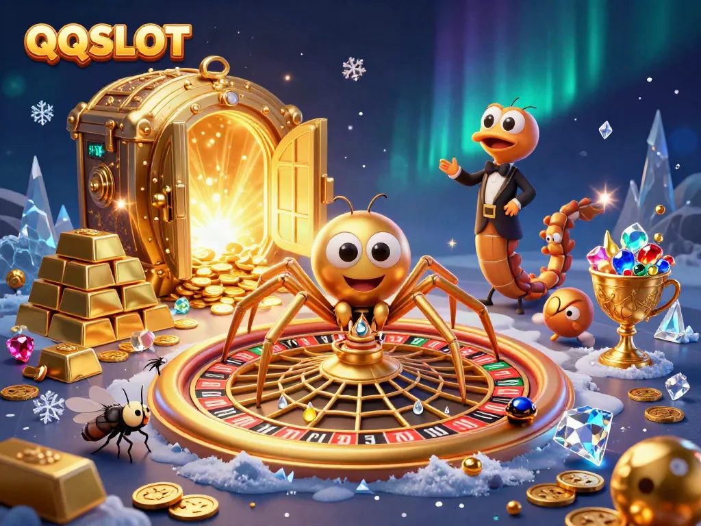 Engage with QQSLOT's thrilling world of spins and bets in this dynamic 3D casino illustration.