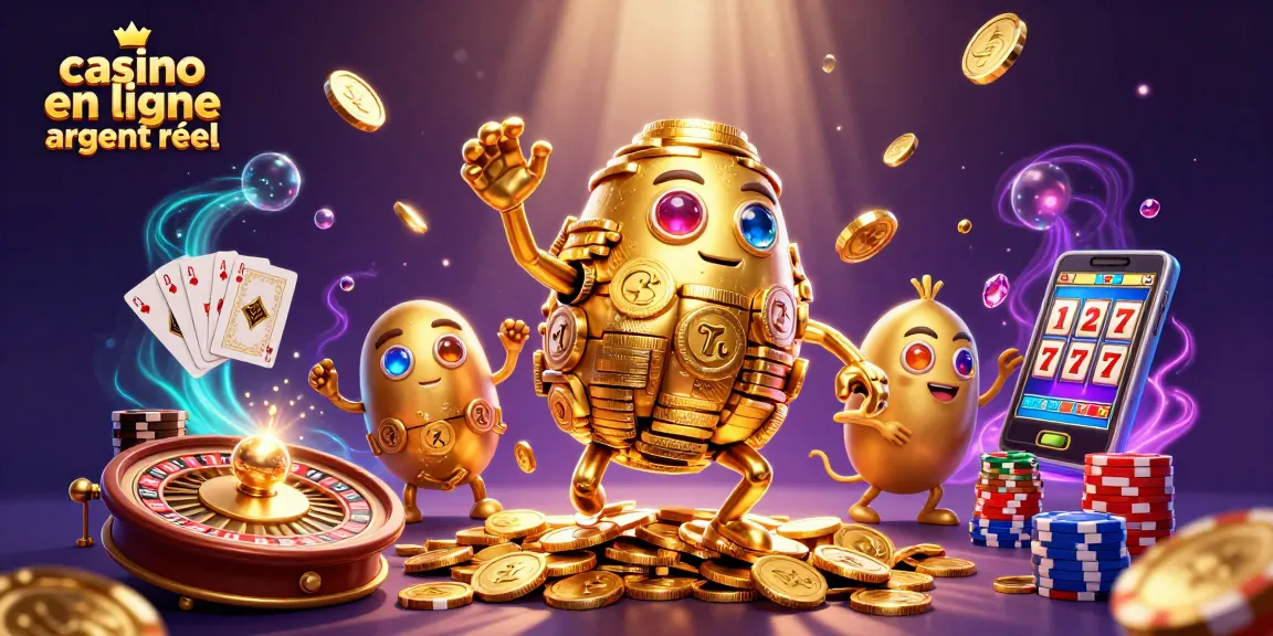 Jouez et gagnez au casino en ligne argent réel avec des personnages colorés dans une scène animée.