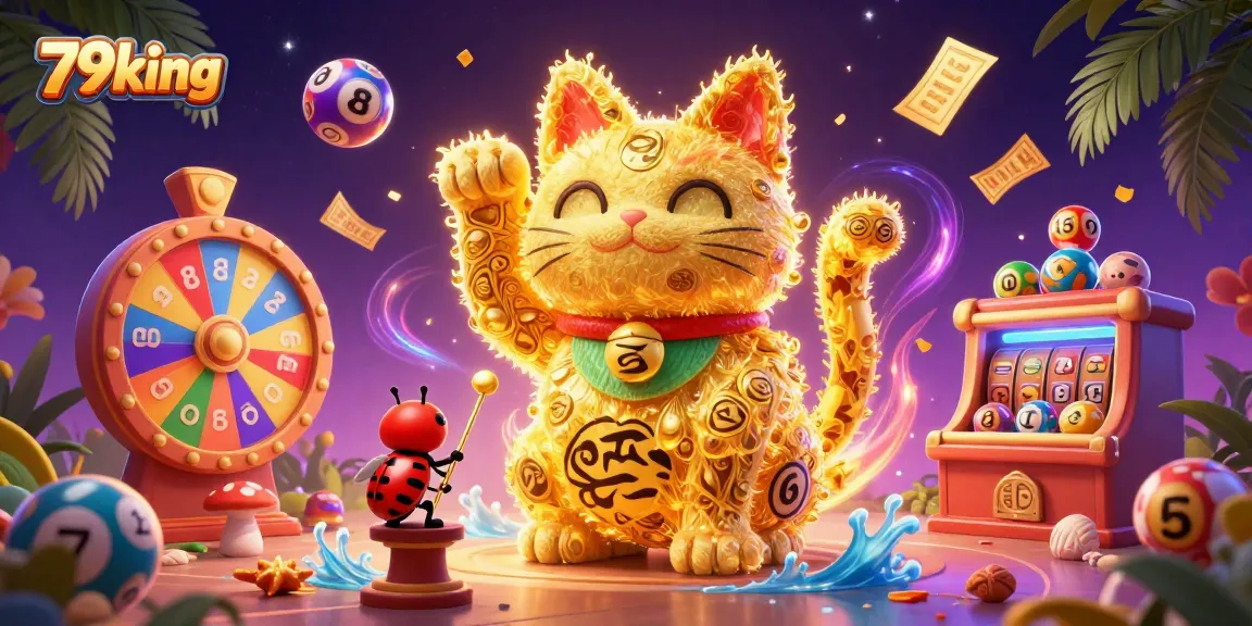 Join the excitement with 79king in this vibrant 3D casino illustration filled with dynamic game elements.