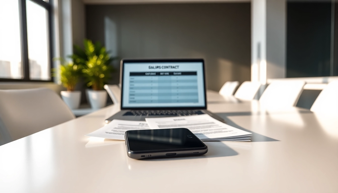 Compare business SIM only deals UK in a modern office with a smartphone and documents.