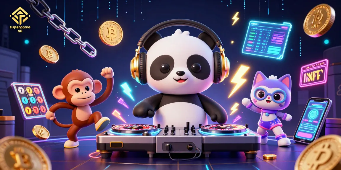 Experience supergame au thrills with dynamic casino action featuring a DJ panda and dancing characters.