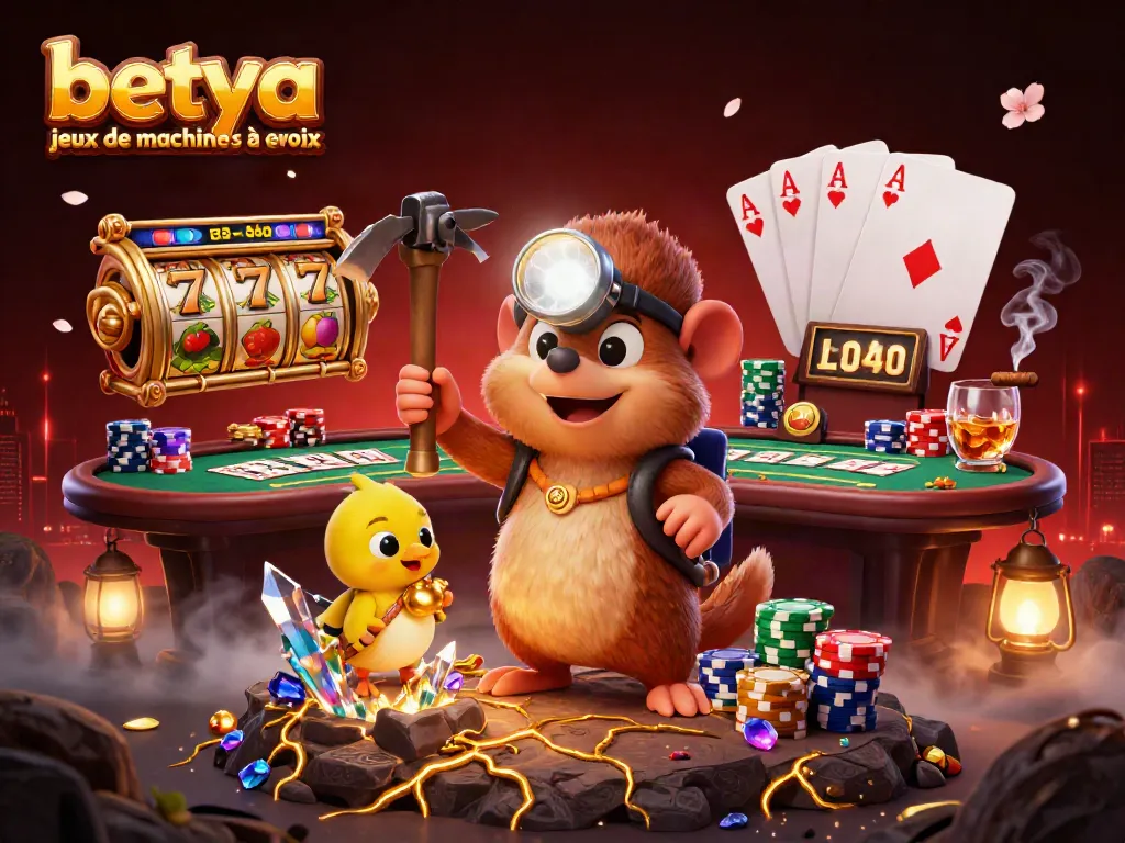 Experience exciting betya jeux de machines à sous with treasure hunter mole in a vibrant casino scene.
