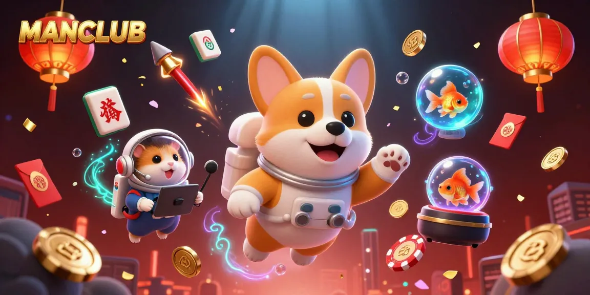 Experience thrilling gameplay at MANCLUB with floating poker chips and vibrant casino elements