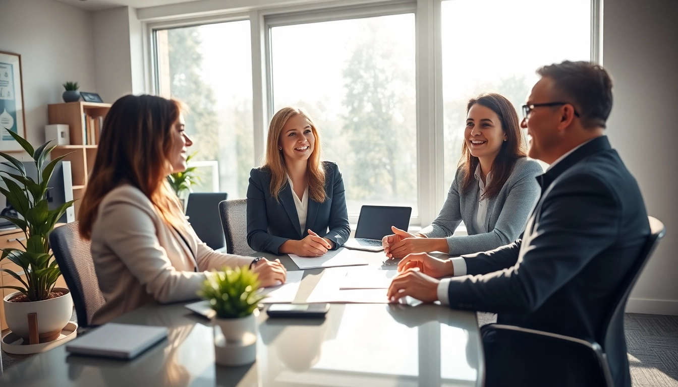 Engaging professional discussion on Title Insurance Services in a modern office setting.