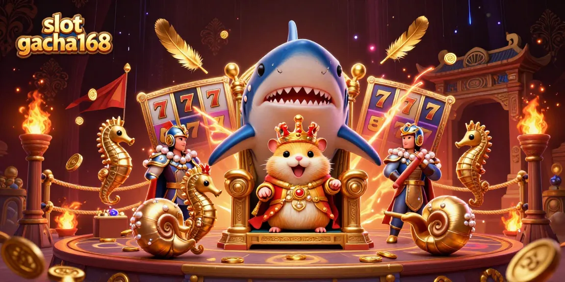 Spin the reels in slot gacha168 with the fierce hamster king and royal seahorse guards.