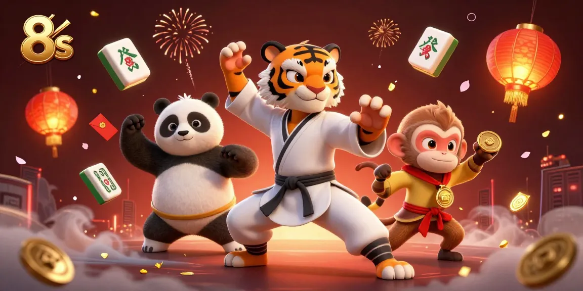 Experience thrilling wins at 8s with our lively 3D casino scene featuring playful characters.