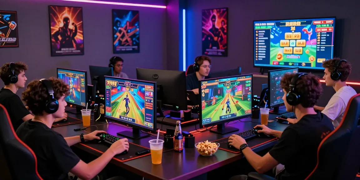 Group gaming session with friends enjoying slot 777 games in a vibrant setting, showcasing excitement and colorful displays.