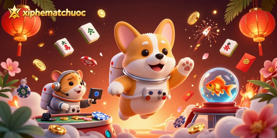 Engage in thrilling xiphematchuoc action with an astronaut corgi and animated casino elements.