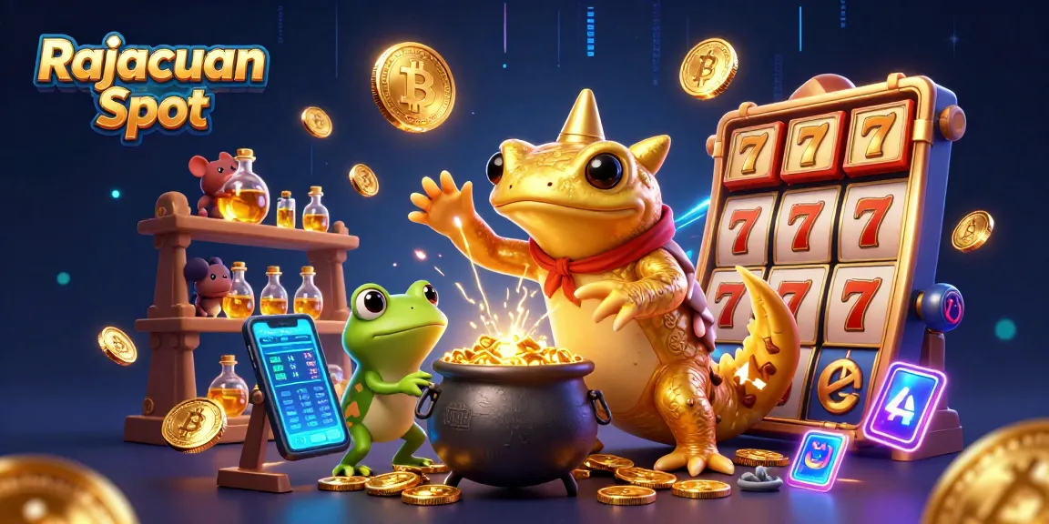 Raih jackpot di Rajacuan Slot dengan ilustrasi alkimia karakter kasino yang mempesona.