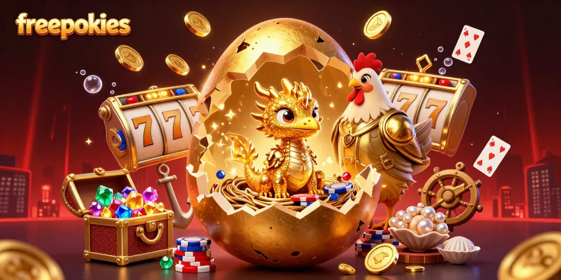 Spin the reels with freepokies, featuring a golden dragon and vibrant casino elements.