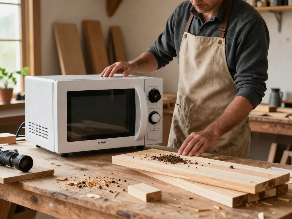 SHASHEL® microwave technology for eco-friendly pest control in a rustic workshop setting.