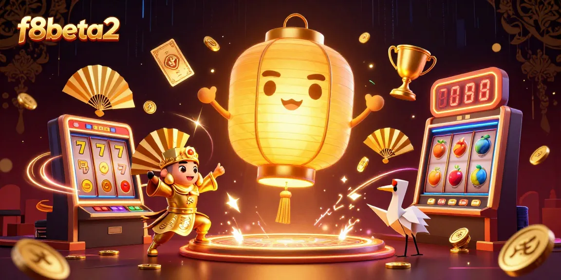 Experience thrilling slots at f8beta2 with a vibrant, energetic casino scene full of golden lucky symbols.