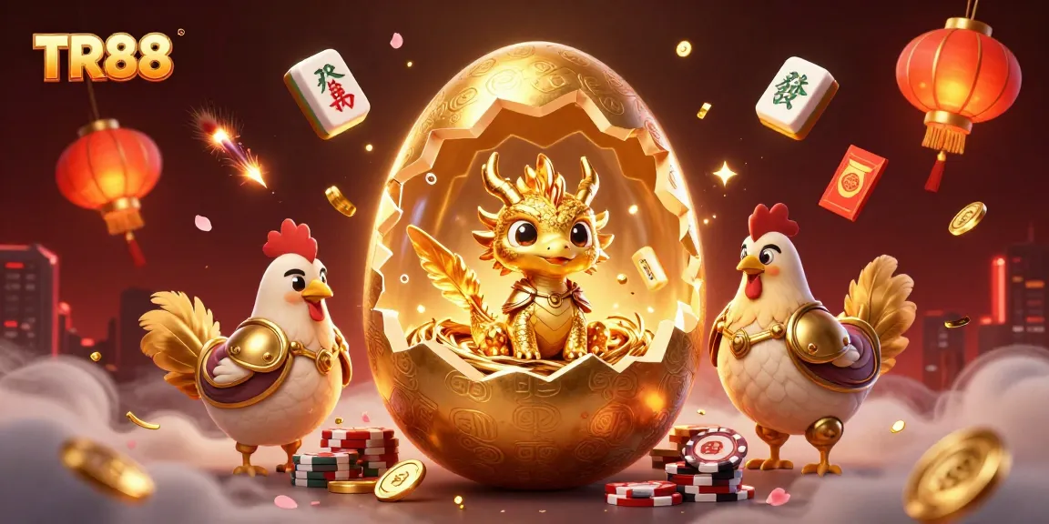 Players engage with TR88 casino adventures, featuring a golden dragon and poker chips in a vibrant gaming scene.