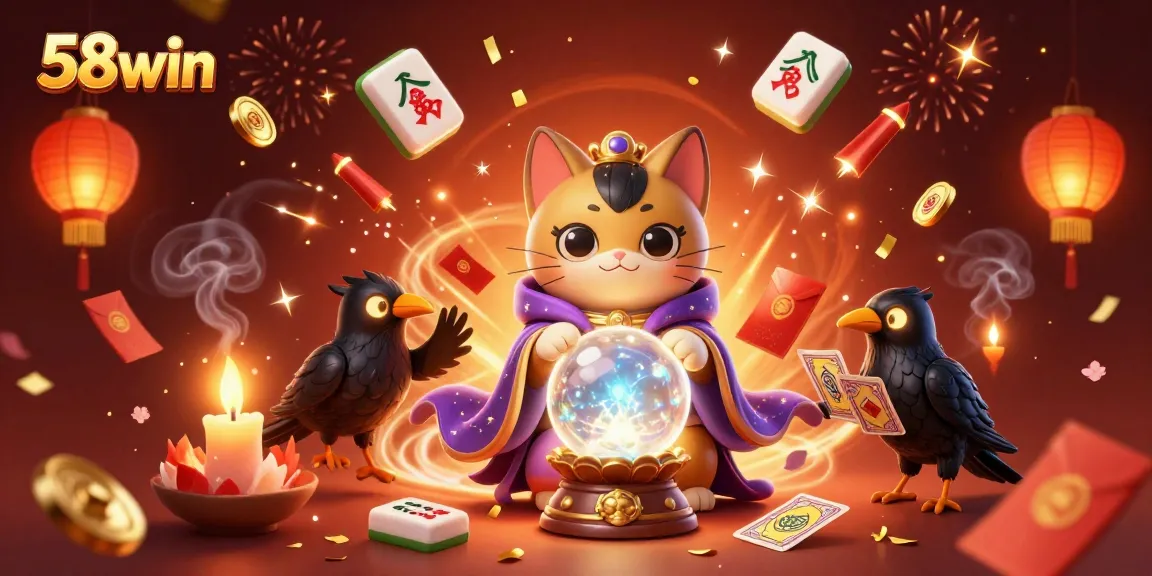 Play 58win games amidst colorful flames, mystical characters, and enchanting casino elements.