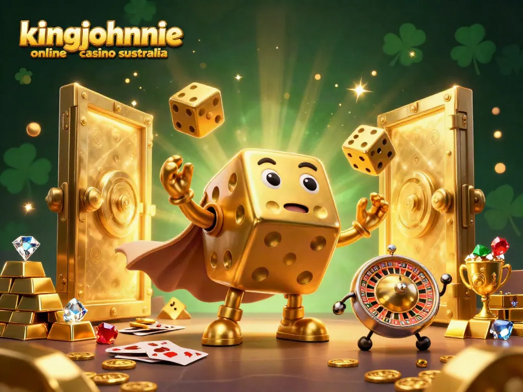 Experience thrills at kingjohnnie online casino australia with a dazzling 3D illustration of gambling excitement.