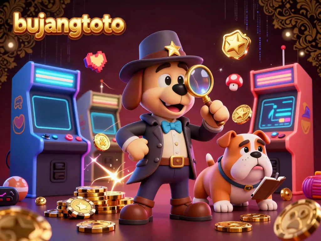 Engage with bujangtoto as a detective discovers a golden poker chip among vibrant casino elements.