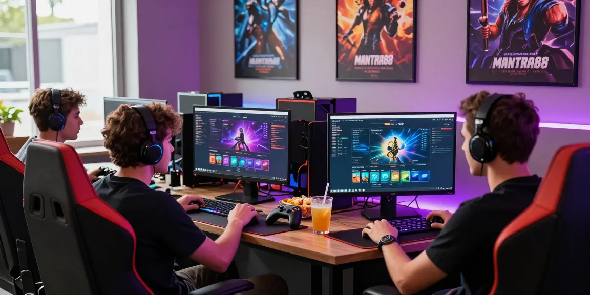 Explore the MANTRA88 gaming experience with friends at a vibrant online gaming lounge.