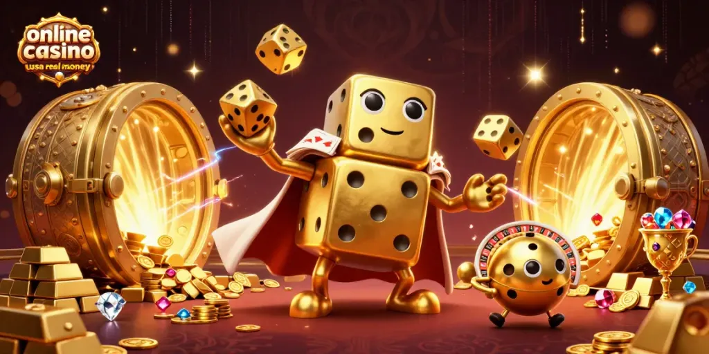 Engage with thrilling gameplay at an online casino usa real money, featuring vibrant dice and treasure.
