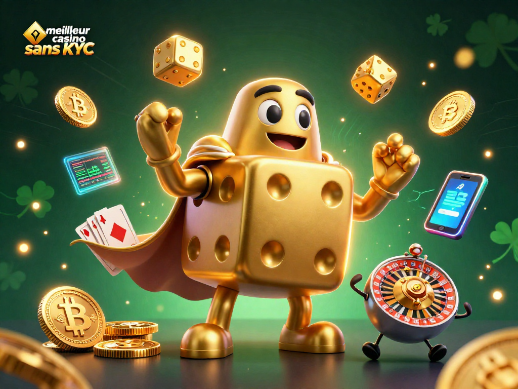 Vivez l'excitation du meilleur casino sans KYC avec cette illustration dynamique de personnages animés.