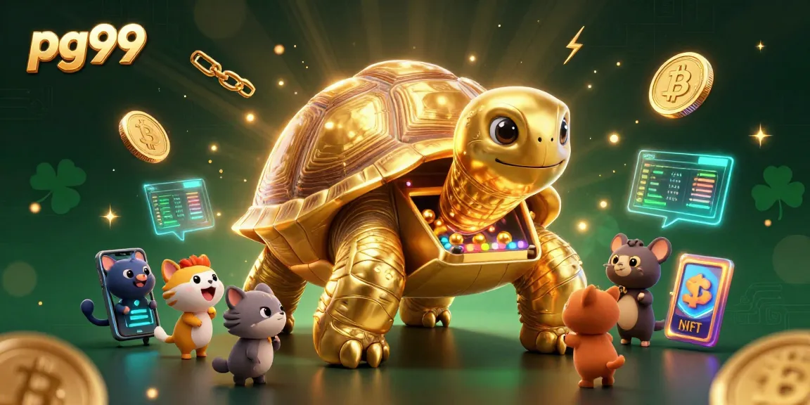 Experience the thrill of pg99 with a lively casino scene featuring a golden tortoise pinball machine.