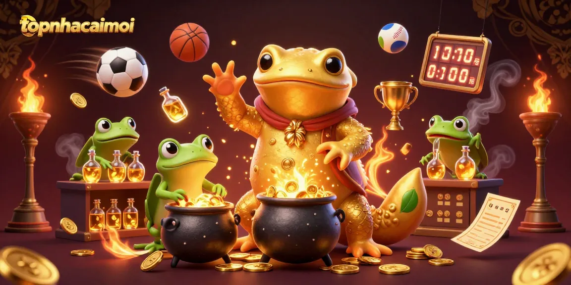 topnhacaimoi showcases a golden salamander alchemist in a vibrant, dynamic sports betting scene.