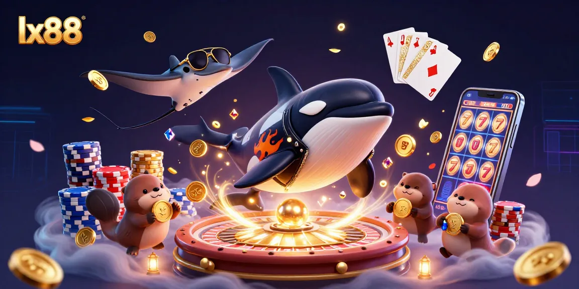 Engage in thrilling gameplay at lx88, featuring a whimsical scene of sea creatures amidst casino elements.
