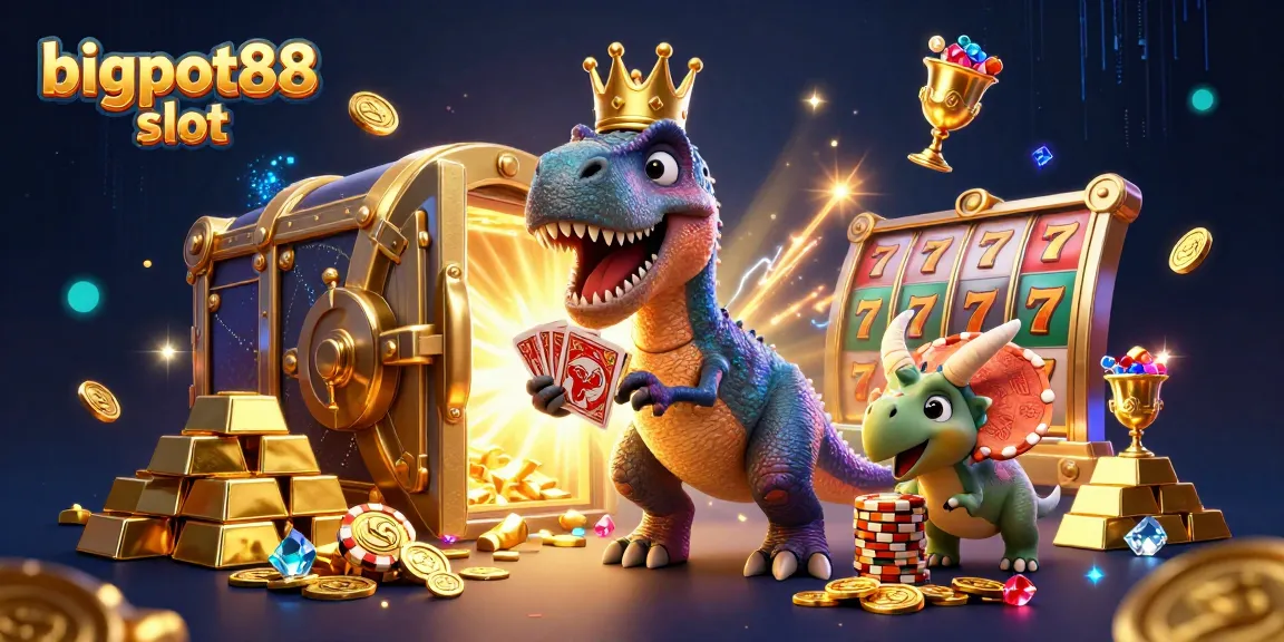 bigpot88 slot, rasakan keseruan permainan judi di dunia slot dengan dinosaur unik dan tumpukan chip emas