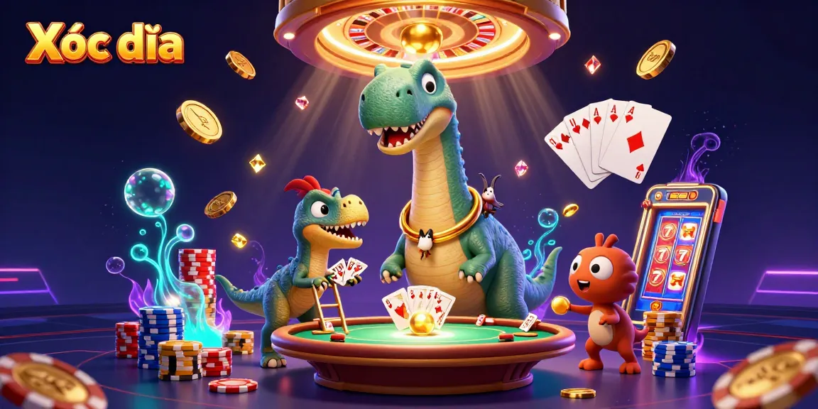 Engage with Xóc đĩa by witnessing a vibrant casino scene with dynamic characters and golden rewards.