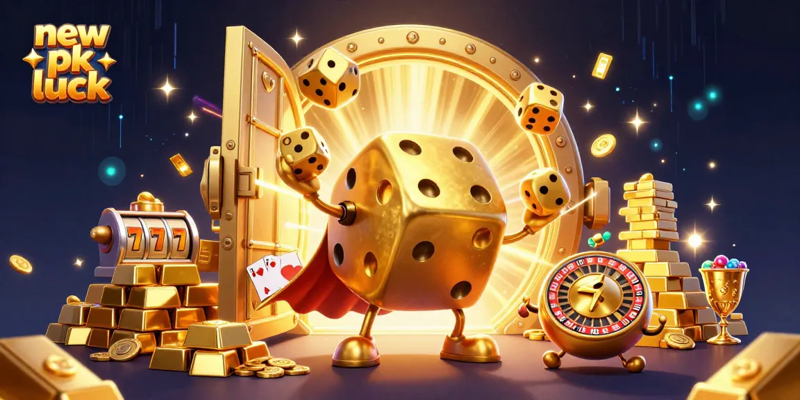 Spin to win at new pk luck with a vibrant scene of golden dice and slot elements sparking excitement.