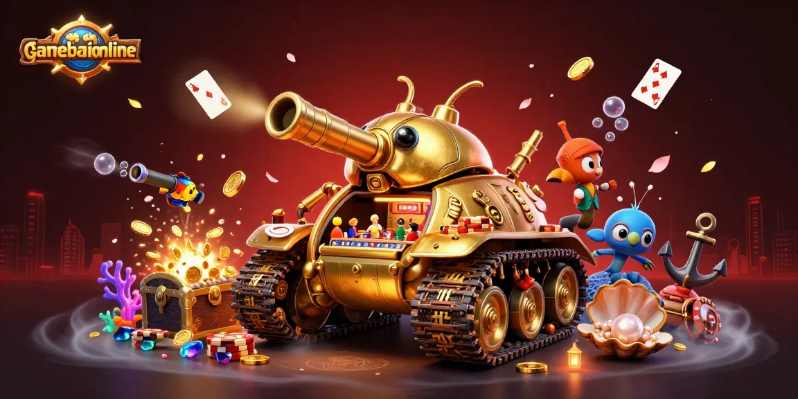 Experience gamebaiionline's vibrant casino adventure with a golden beetle tank and rich treasure.